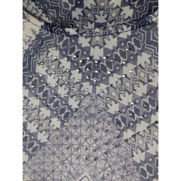 One World Mesh Flutter Sleeve Scoop Neck Sublimated Print Knit Lined Top size sm - Picture 2 of 8